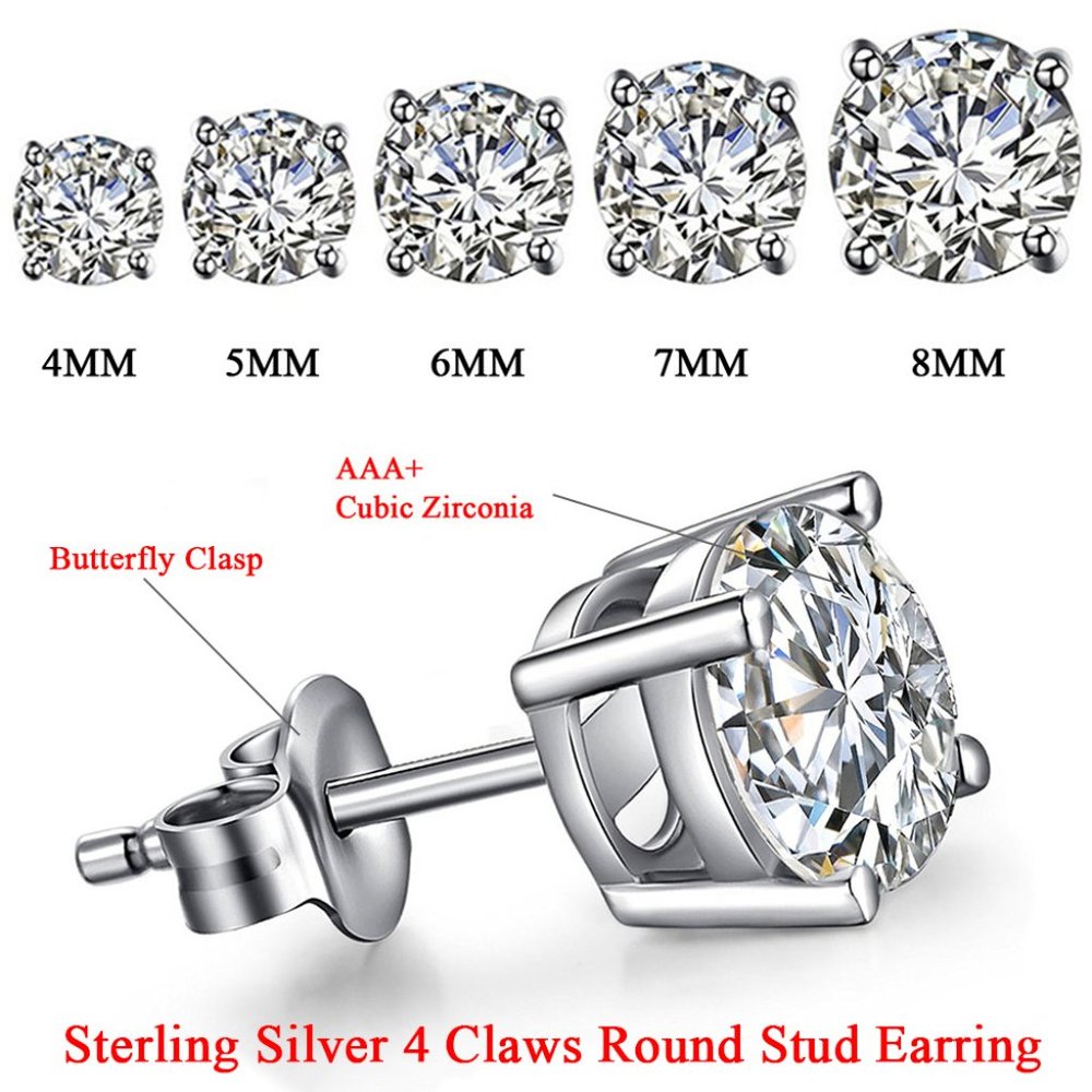 "6MM S925 Sterling Silver CZ Stud Earrings for Women/Girl, US19251015 - Picture 13 of 13